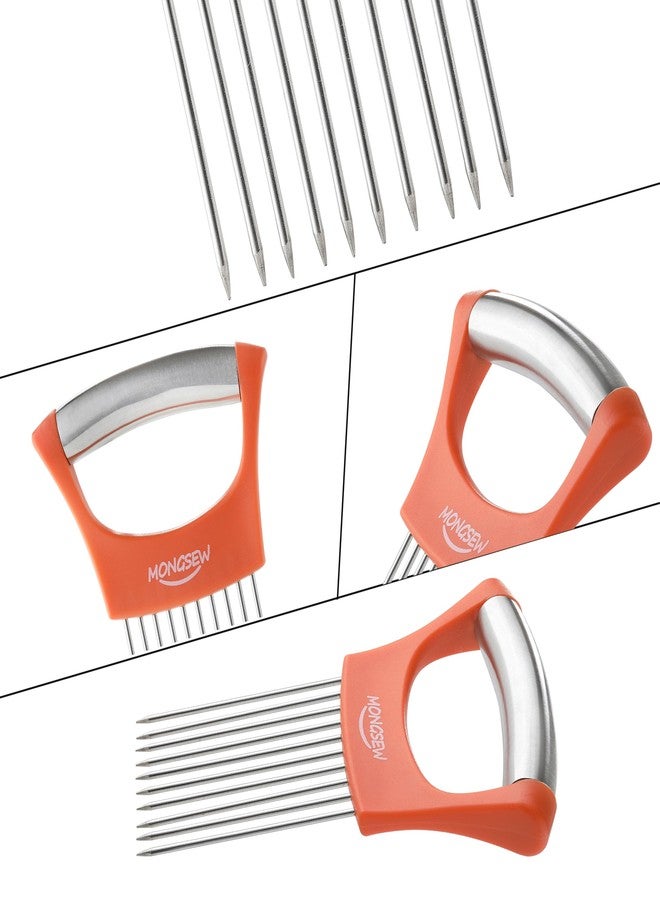 MONGSEW Onion Slicer Holder, MONGSEW Stainless Steel Onion Cutter for Slicing and Storage of Onions, Avocados, Eggs, Dishwasher Safe, Protective Cover Included (Stylish Orange) - Image 3