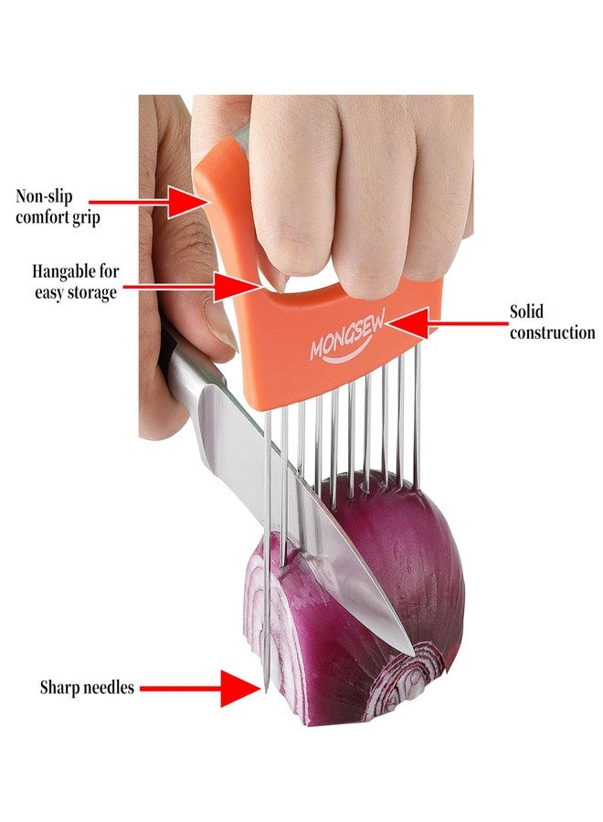 MONGSEW Onion Slicer Holder, MONGSEW Stainless Steel Onion Cutter for Slicing and Storage of Onions, Avocados, Eggs, Dishwasher Safe, Protective Cover Included (Stylish Orange) - Image 4