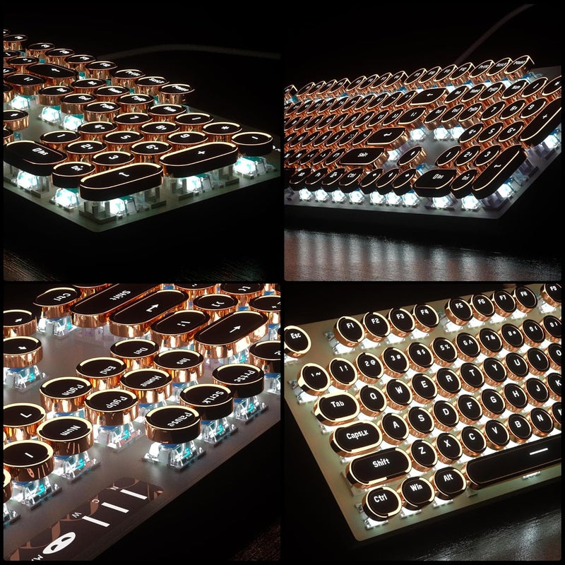 Camiysn Typewriter Style Mechanical Gaming Keyboard, Green Retro Punk Gaming Keyboard with White Backlit, 104 Keys Blue Switch Wired Cute Keyboards, Round Keycaps for Windows/Mac/PC - Image 5