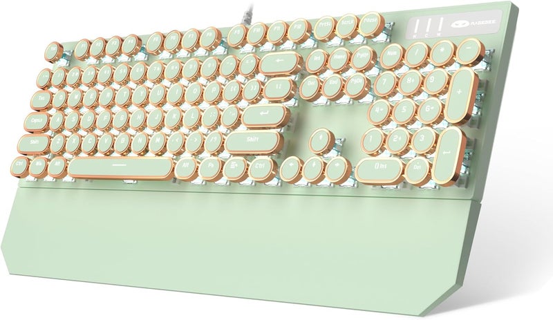 Camiysn Typewriter Style Mechanical Gaming Keyboard, Green Retro Punk Gaming Keyboard with White Backlit, 104 Keys Blue Switch Wired Cute Keyboards, Round Keycaps for Windows/Mac/PC - Image 1
