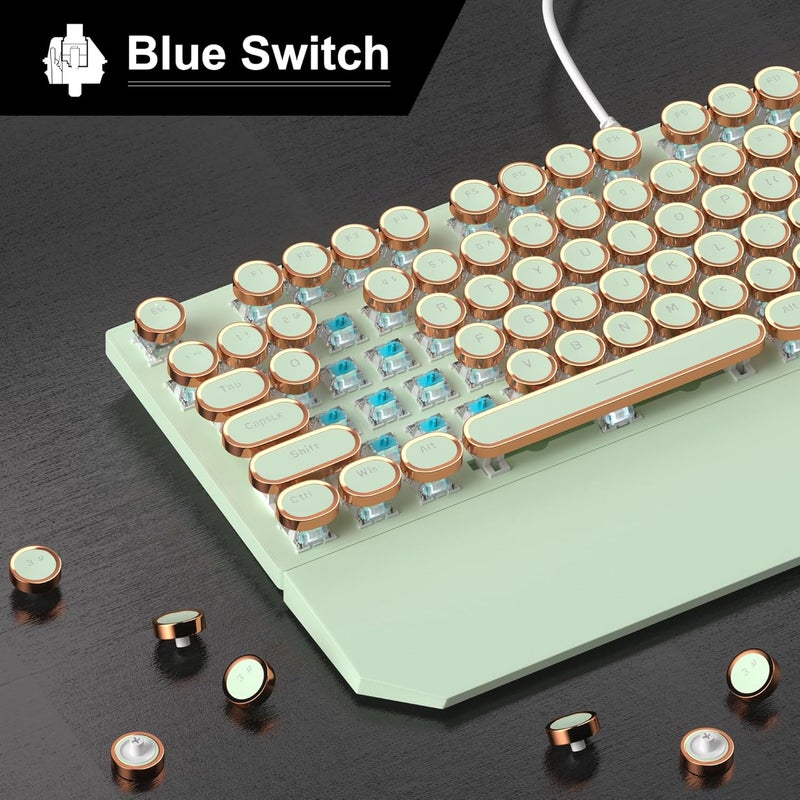 Camiysn Typewriter Style Mechanical Gaming Keyboard, Green Retro Punk Gaming Keyboard with White Backlit, 104 Keys Blue Switch Wired Cute Keyboards, Round Keycaps for Windows/Mac/PC - Image 2