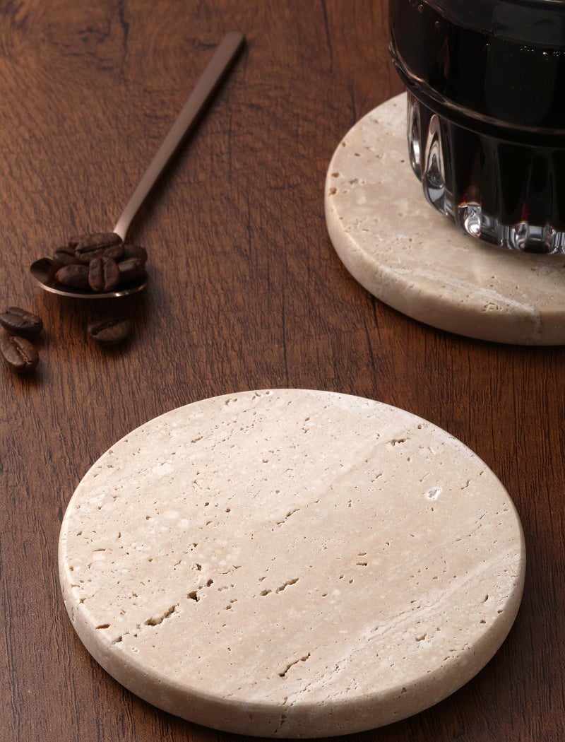 CHISELED ST DF SK Beige Travertine Coasters Set of 4,Marble Absorbent Coasters 4 '',Ideal for Housewarming Gifts, Anniversaries, Office Decorations - Protects countertops - Sturdy and Durable, Beautiful and Generous - Image 2