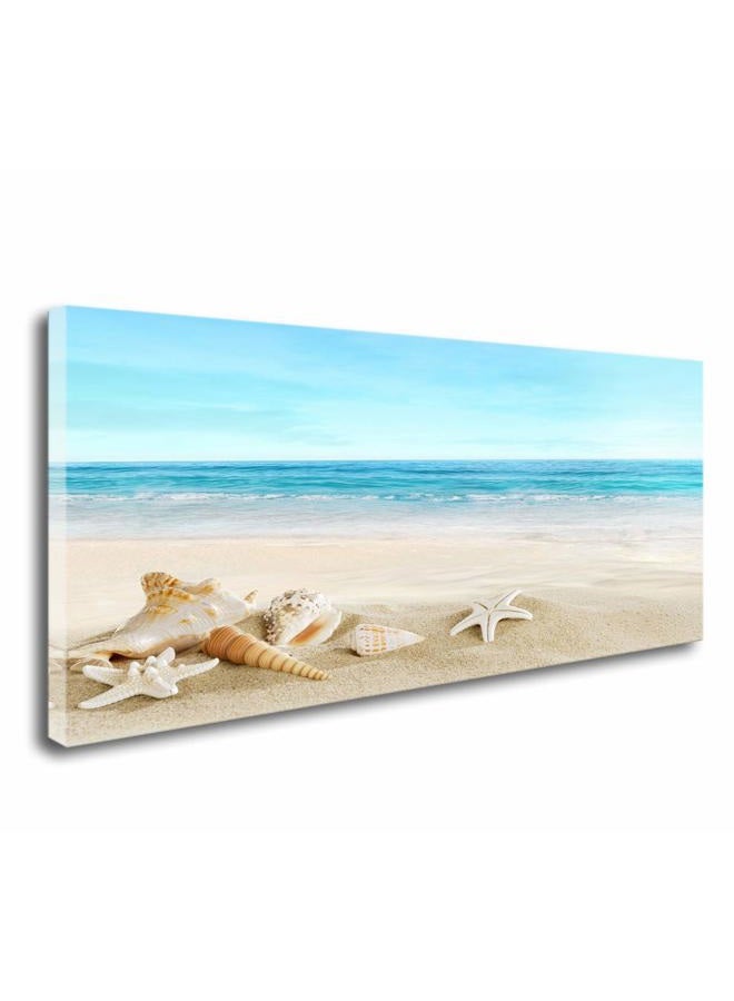 DZL Art S73950 ديكور صورة الشاطئ لوحة المحيط قماش فنون الجدران مطبوعات نجمة البحر وقوقعة على الشاطئ الرملي جاهزة للتعليق لغرفة المعيشة غرفة النوم مكتب ديكور الجدران تزيين المنزل - Image 1