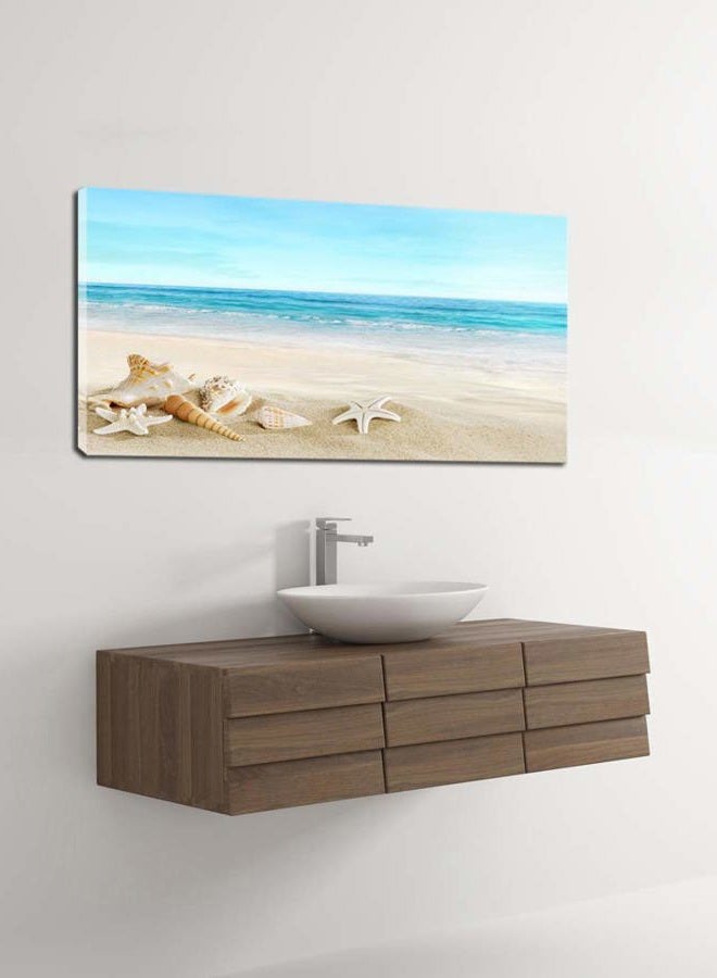 DZL Art S73950 ديكور صورة الشاطئ لوحة المحيط قماش فنون الجدران مطبوعات نجمة البحر وقوقعة على الشاطئ الرملي جاهزة للتعليق لغرفة المعيشة غرفة النوم مكتب ديكور الجدران تزيين المنزل - Image 3