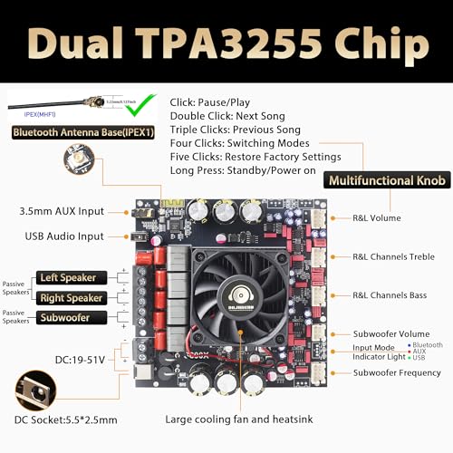 DAJUNGUO S600XW Power Amplifier Board Bluetooth52 TPA3255 Chip with Subwoofer 21 Channel 300W2600W S600XW - Image 3