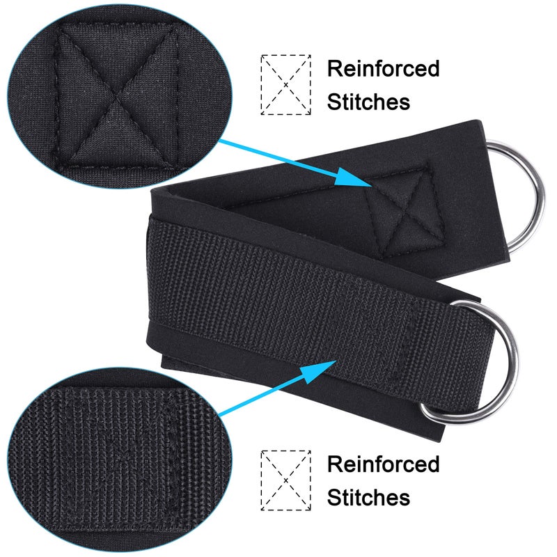 Techion تيكيون زوج من أحزمة الكاحل للياقة البدنية لجهاز الكابل - حلقة د مزدوجة، قابلة للتعديل لراحة مثالية من النيوبرين - للرجال والنساء - أسود - Image 3