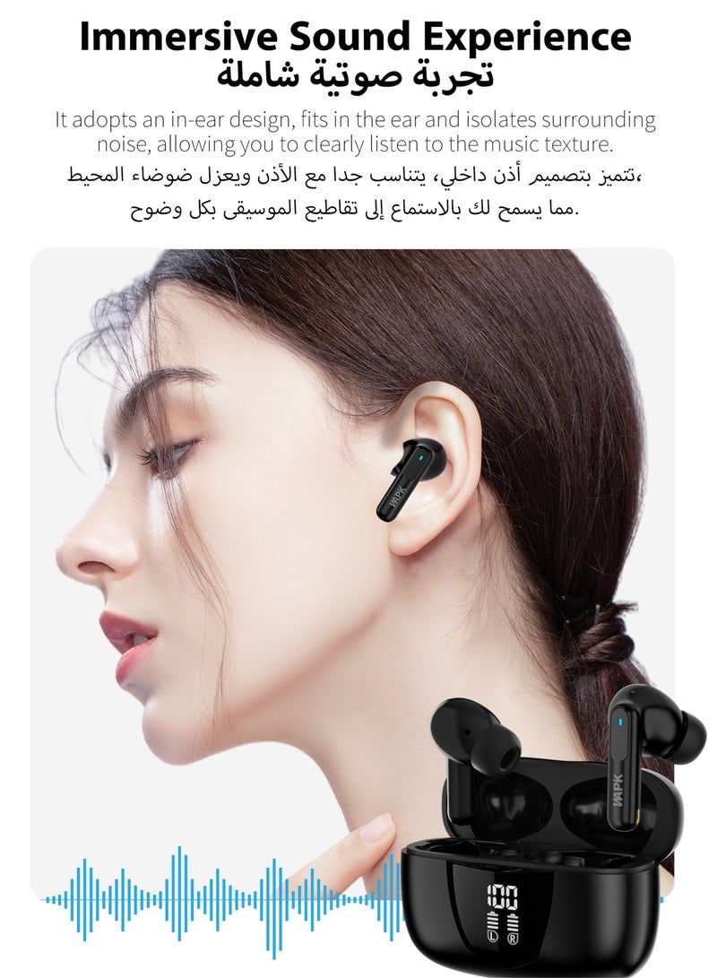 WAPIK Korean Brand RS1 Fully In-Ear True Wireless Earbuds & Earphones, Ultra-Light 3.9g, 13mm Dynamic Drivers, 4-Mic AI Clear Calls, ENC Noise Cancellation, 48H Playtime, LED Power Display, Deep Bass, IPX6 Waterproof, Black - Image 2