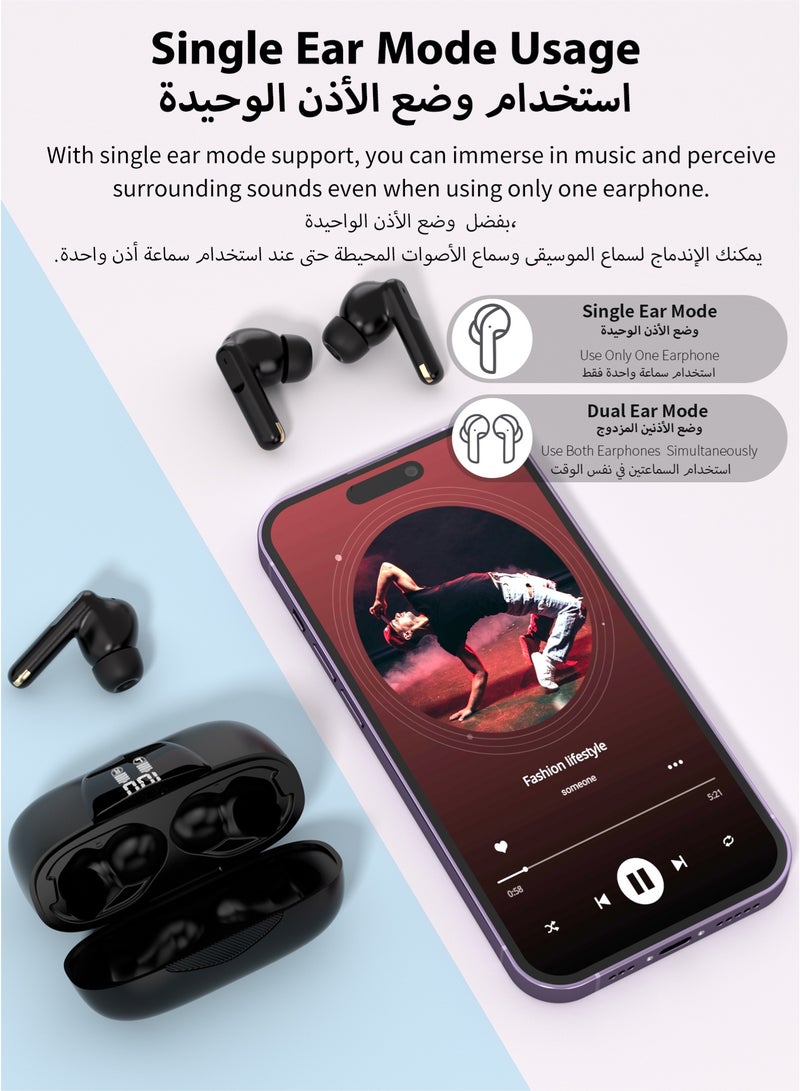 WAPIK Korean Brand RS1 Fully In-Ear True Wireless Earbuds & Earphones, Ultra-Light 3.9g, 13mm Dynamic Drivers, 4-Mic AI Clear Calls, ENC Noise Cancellation, 48H Playtime, LED Power Display, Deep Bass, IPX6 Waterproof, Black - Image 4