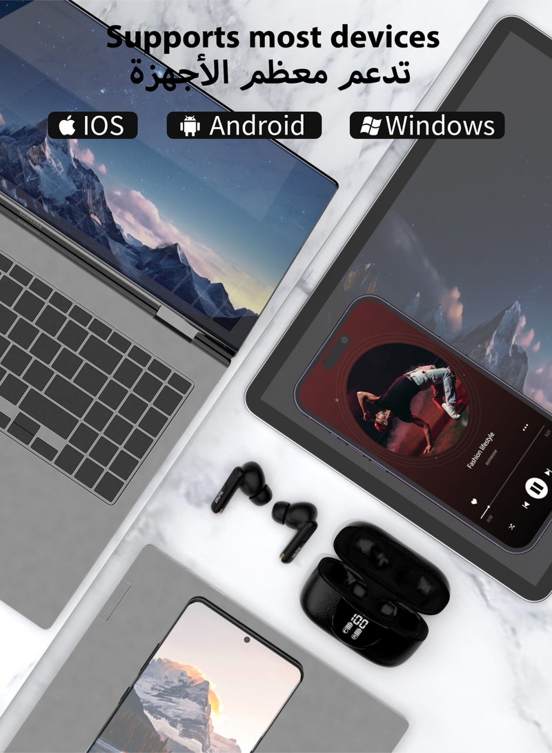 WAPIK Korean Brand RS1 Fully In-Ear True Wireless Earbuds & Earphones, Ultra-Light 3.9g, 13mm Dynamic Drivers, 4-Mic AI Clear Calls, ENC Noise Cancellation, 48H Playtime, LED Power Display, Deep Bass, IPX6 Waterproof, Black - Image 5