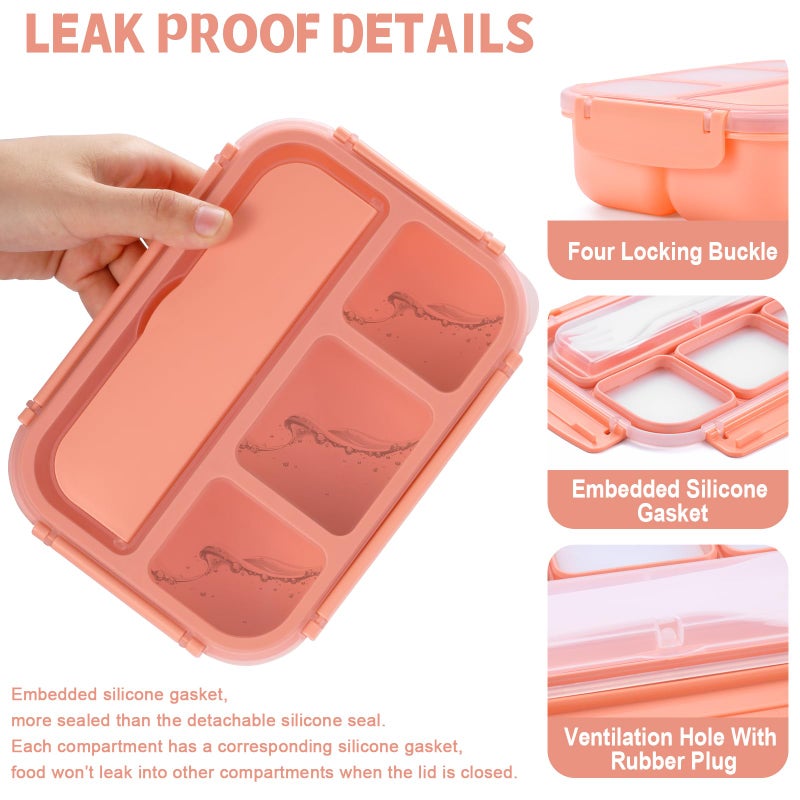 shell and turtle Bento Box Adult Lunch Box, Lunch Containers for Kids Girls Boys with 4 Compartments, Lunchable Food Container with Utensils, Sauce Jar, Muffin Liners, 40 Oz/5 Cup, Microwave & Dishwasher Safe, Pink - Image 4