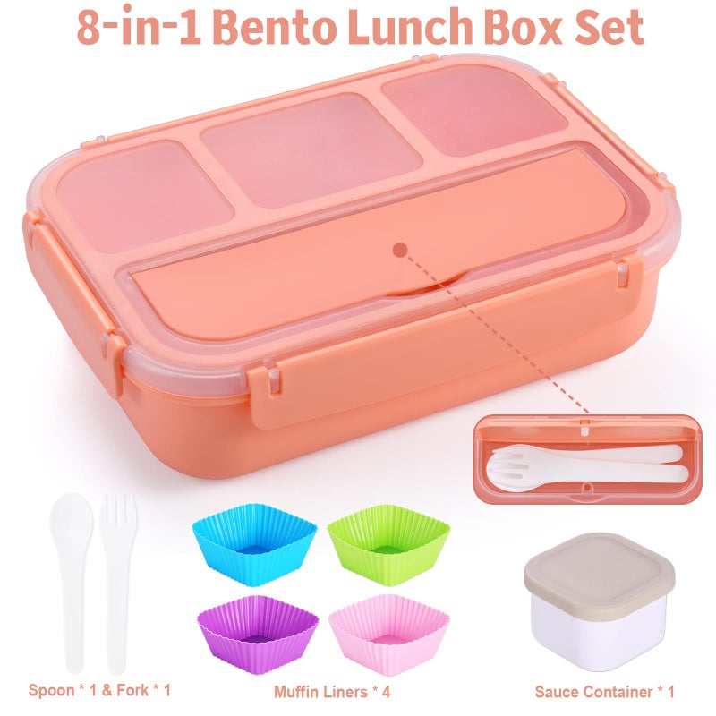 shell and turtle Bento Box Adult Lunch Box, Lunch Containers for Kids Girls Boys with 4 Compartments, Lunchable Food Container with Utensils, Sauce Jar, Muffin Liners, 40 Oz/5 Cup, Microwave & Dishwasher Safe, Pink - Image 5