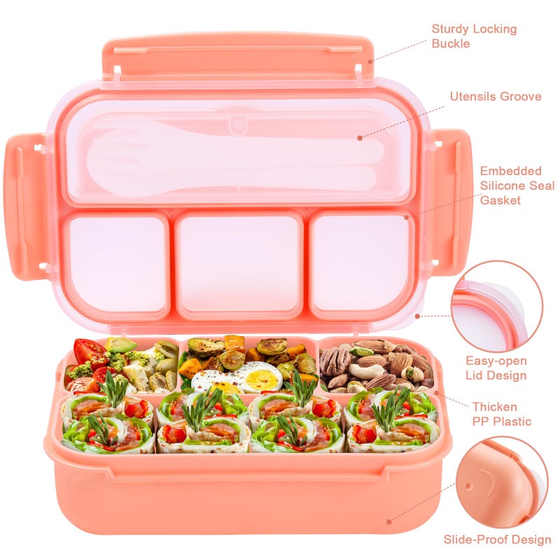 shell and turtle Bento Box Adult Lunch Box, Lunch Containers for Kids Girls Boys with 4 Compartments, Lunchable Food Container with Utensils, Sauce Jar, Muffin Liners, 40 Oz/5 Cup, Microwave & Dishwasher Safe, Pink - Image 3