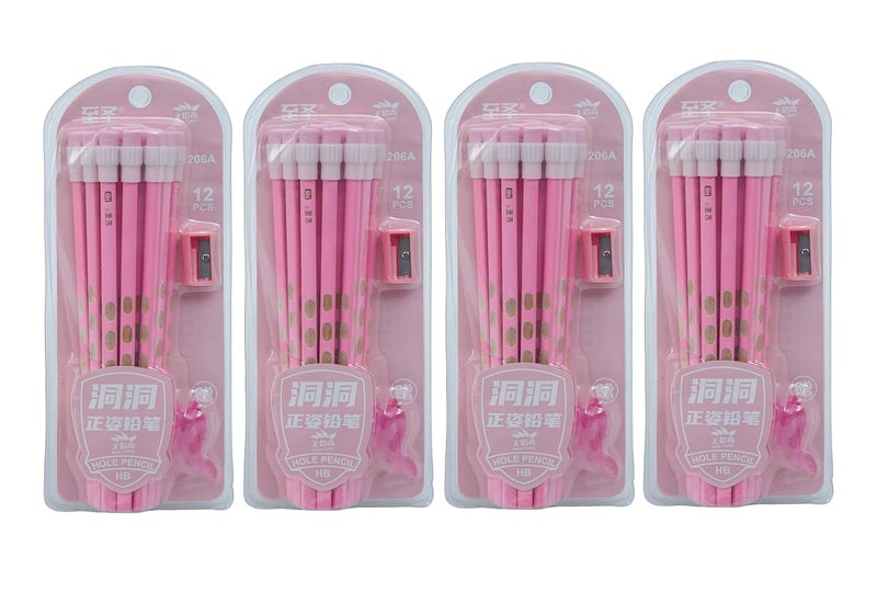 GETHOME Gethome Dongdong 12 Pcs Unique Pencils with Top Erasers 1 Hand Grip and 1 Sharpner School Stationery Set for Kids Writing Drawing Sketching Pack Of 4  - Image 1
