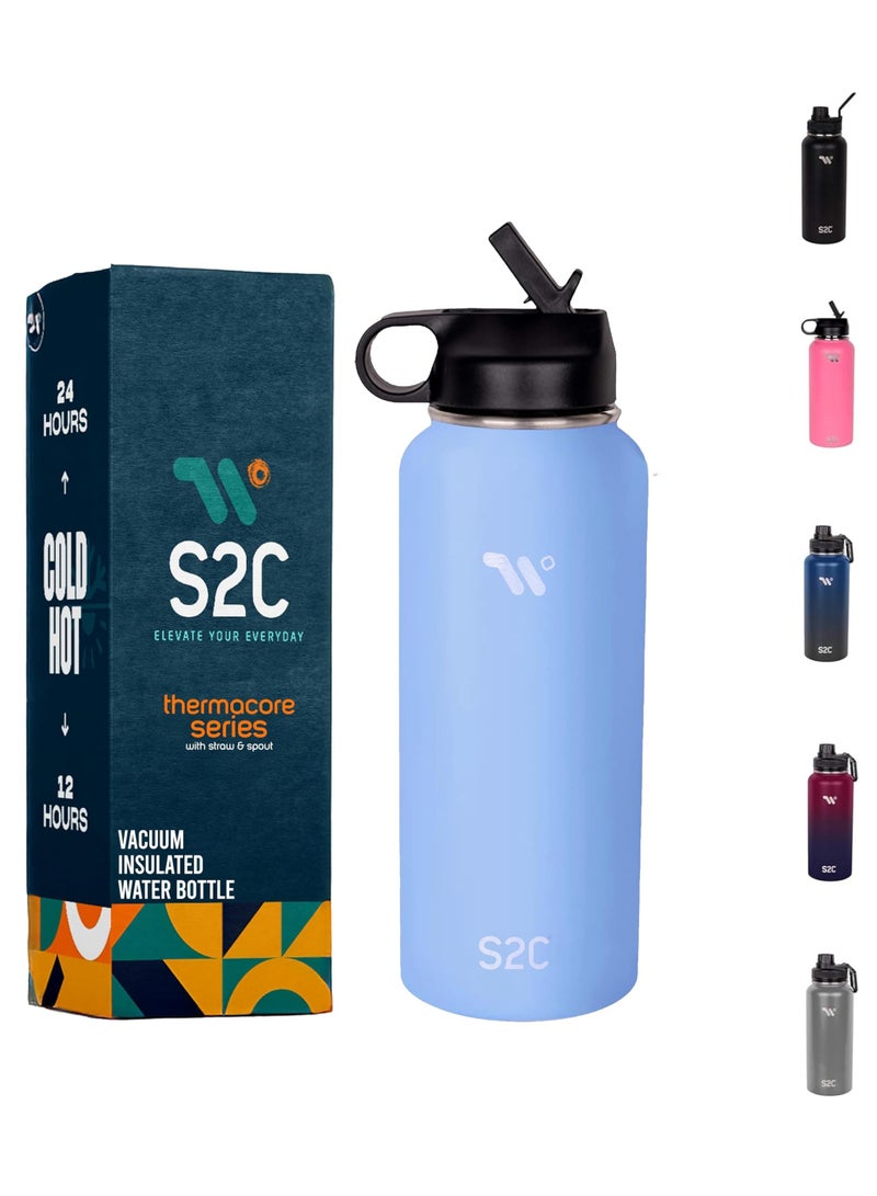 S2C Stainless Steel Water Bottle 1L (32 oz), Double Wall Vacuum Insulated Water Bottle, BPA-Free Water Bottle with Straw Lid for Kids & School, Thermos Flask for Hot & Cold Drinks - Image 1