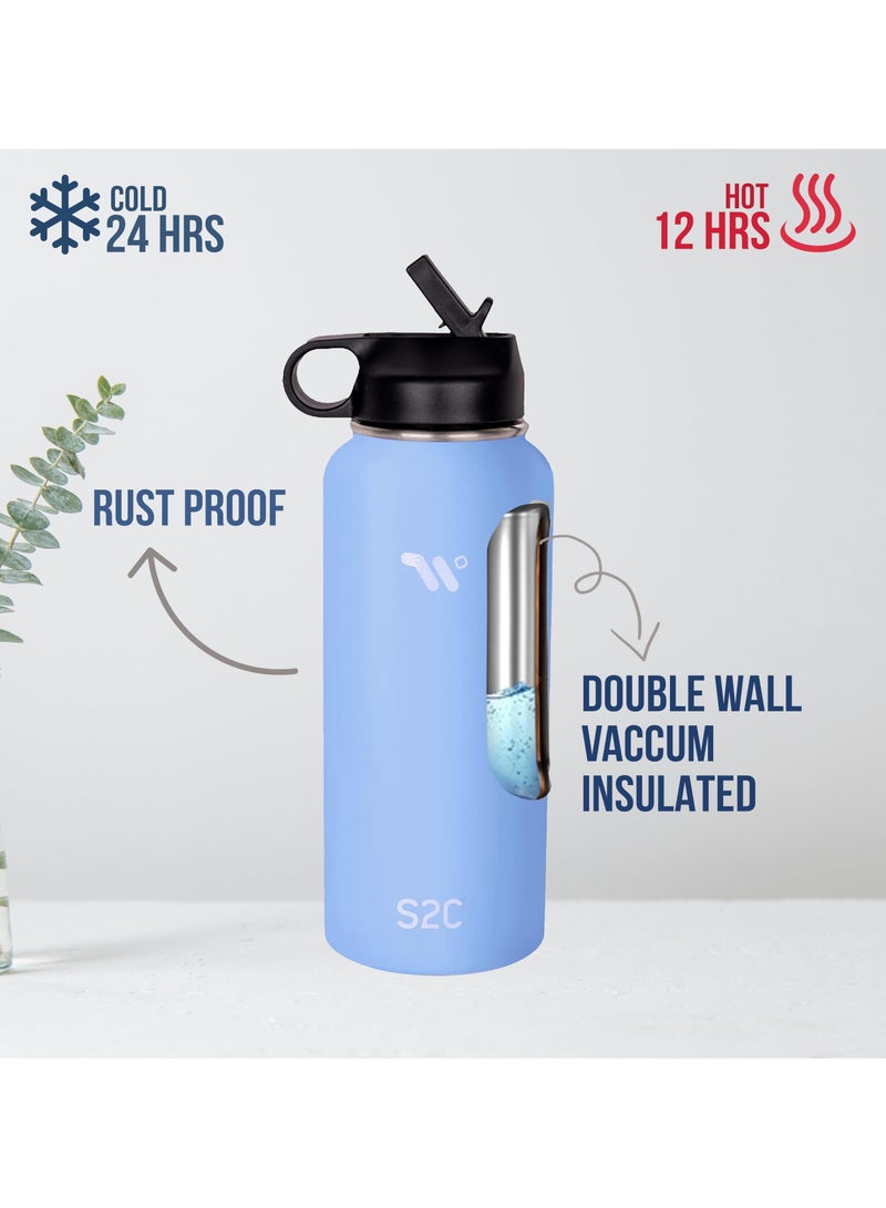 S2C Stainless Steel Water Bottle 1L (32 oz), Double Wall Vacuum Insulated Water Bottle, BPA-Free Water Bottle with Straw Lid for Kids & School, Thermos Flask for Hot & Cold Drinks - Image 2