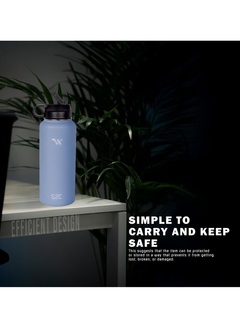 S2C Stainless Steel Water Bottle 1L (32 oz), Double Wall Vacuum Insulated Water Bottle, BPA-Free Water Bottle with Straw Lid for Kids & School, Thermos Flask for Hot & Cold Drinks - Image 4