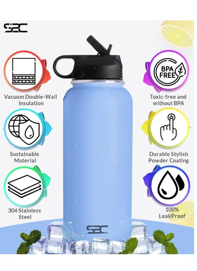 S2C Stainless Steel Water Bottle 1L,32oz Double Wall Vacuum Insulated Water Bottle, BPA Free Water Bottle for Kids School with Straw lid- Thermos Water Flask for Hot Water, Water Bottle  - Image 2