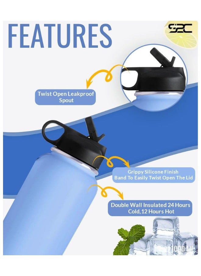 S2C Stainless Steel Water Bottle 1L,32oz Double Wall Vacuum Insulated Water Bottle, BPA Free Water Bottle for Kids School with Straw lid- Thermos Water Flask for Hot Water, Water Bottle  - Image 5