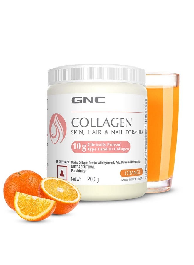 GNC Marine Collagen I India's Only 10g Clinically Proven Collagen (200g) I For Radiant & Youthful Skin|Reduces Fine Lines & Wrinkles|Added Hyaluronic Acid|Biotin & Vitamin C|Orange Flavour-Powder - Image 1