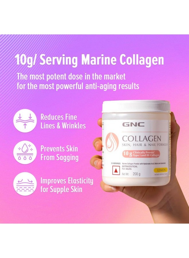 GNC Marine Collagen I India's Only 10g Clinically Proven Collagen (200g) I For Radiant & Youthful Skin|Reduces Fine Lines & Wrinkles|Added Hyaluronic Acid|Biotin & Vitamin C|Orange Flavour-Powder - Image 2