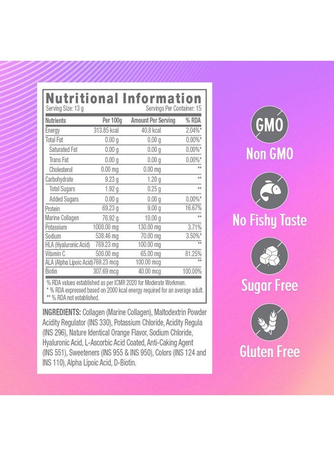 GNC Marine Collagen I India's Only 10g Clinically Proven Collagen (200g) I For Radiant & Youthful Skin|Reduces Fine Lines & Wrinkles|Added Hyaluronic Acid|Biotin & Vitamin C|Orange Flavour-Powder - Image 5