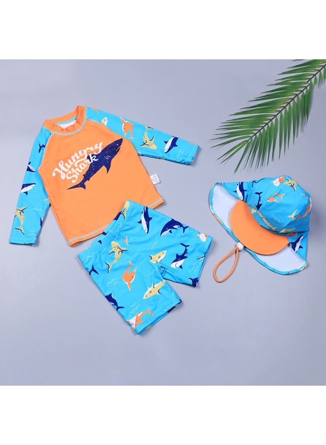 إسكدنيا ملابس سباحة للأطفال الأولاد كارتون صغير وكبير للأطفال ملابس سباحة مقسمة بدلة سباحة طويلة الأكمام للأولاد بالجملة - اللون: M003: بدلة سباحة منقسمة باللون الأزرق مجموعة من ثلاثة مقاسات: 110 ياردة (ارت - Image 5