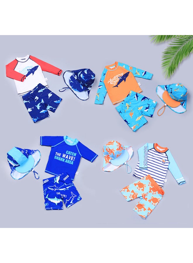 إسكدنيا ملابس سباحة للأطفال الأولاد كارتون صغير وكبير للأطفال ملابس سباحة مقسمة بدلة سباحة طويلة الأكمام للأولاد بالجملة - اللون: M003: بدلة سباحة منقسمة باللون الأزرق مجموعة من ثلاثة مقاسات: 110 ياردة (ارت - Image 2