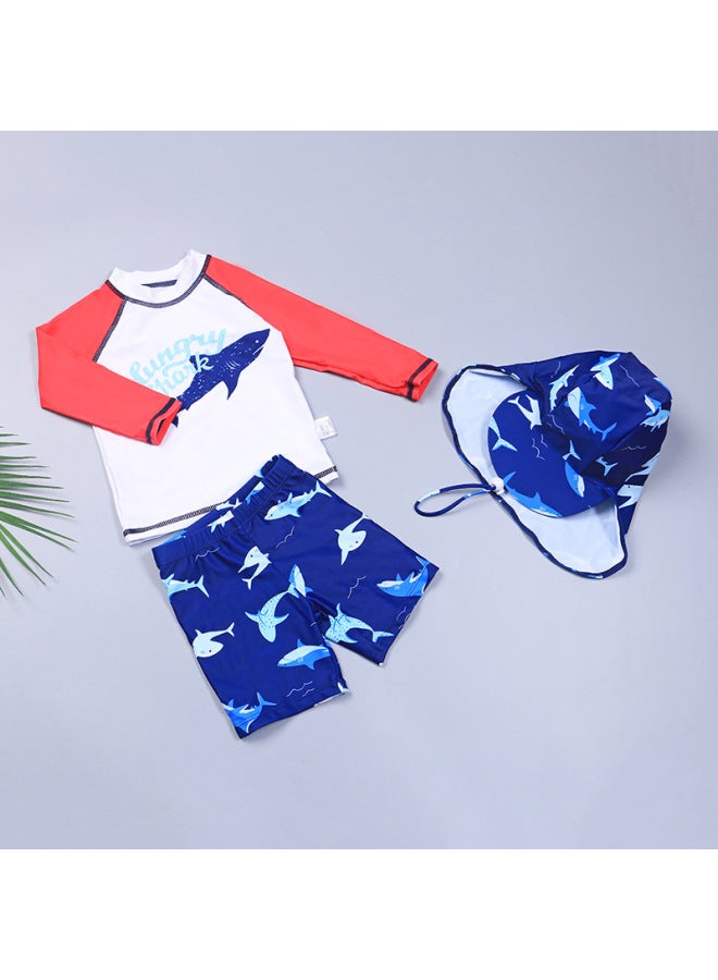 إسكدنيا ملابس سباحة للأطفال الأولاد كارتون صغير وكبير للأطفال ملابس سباحة مقسمة بدلة سباحة طويلة الأكمام للأولاد بالجملة - اللون: M003: بدلة سباحة منقسمة باللون الأزرق مجموعة من ثلاثة مقاسات: 110 ياردة (ارت - Image 3