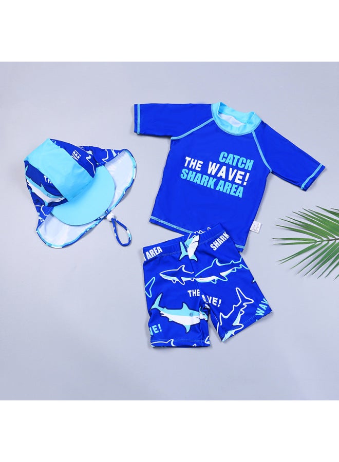 إسكدنيا ملابس سباحة للأطفال الأولاد كارتون صغير وكبير للأطفال ملابس سباحة مقسمة بدلة سباحة طويلة الأكمام للأولاد بالجملة - اللون: M003: بدلة سباحة منقسمة باللون الأزرق مجموعة من ثلاثة مقاسات: 110 ياردة (ارت - Image 1