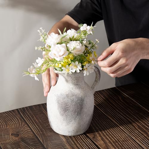 Magclay Ceramic Rustic Vase with Handle, Decorative Jug Pitcher, Terracotta Stone Vase for Decor Living Room, Vintage Home Decor, Natural - Image 4
