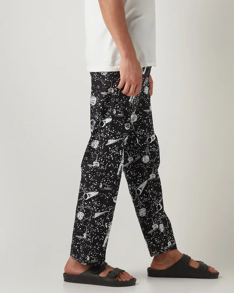 bewakoof Men's Black All Over Printed Pyjamas
