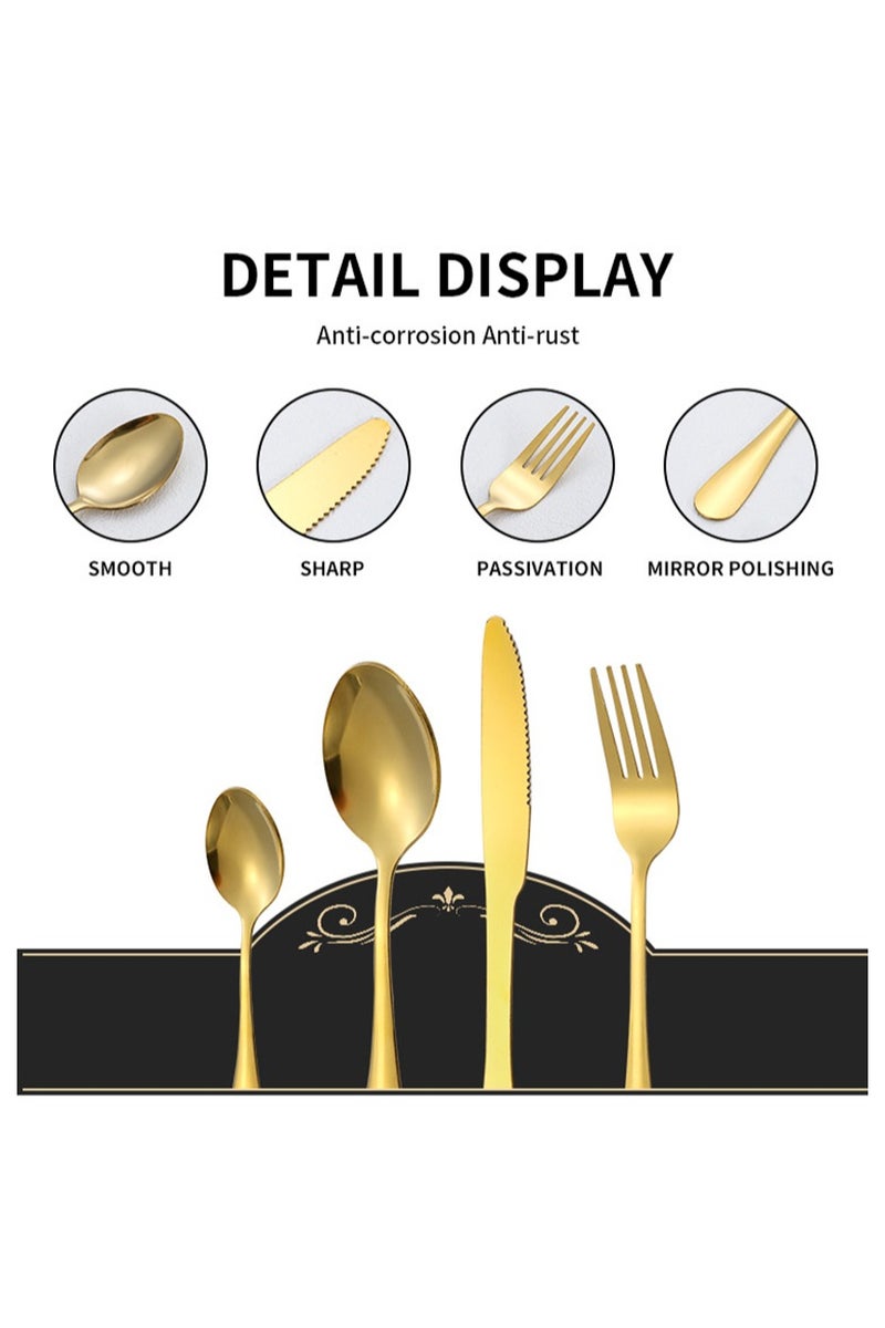 ام تي اس طقم أدوات مائدة وملاعق من الفولاذ المقاوم للصدأ MTS 304، طقم أدوات مائدة أنيق مع حقيبة سفر، طقم أدوات مائدة مسننة لمطعم منزلي لـ 6 أشخاص، علبة هدايا فاخرة، سطح مصقول مقاوم للصدأ - Image 2