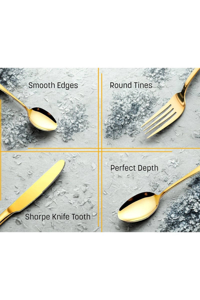 ام تي اس طقم أدوات مائدة وملاعق من الفولاذ المقاوم للصدأ MTS 304، طقم أدوات مائدة أنيق مع حقيبة سفر، طقم أدوات مائدة مسننة لمطعم منزلي لـ 6 أشخاص، علبة هدايا فاخرة، سطح مصقول مقاوم للصدأ - Image 5