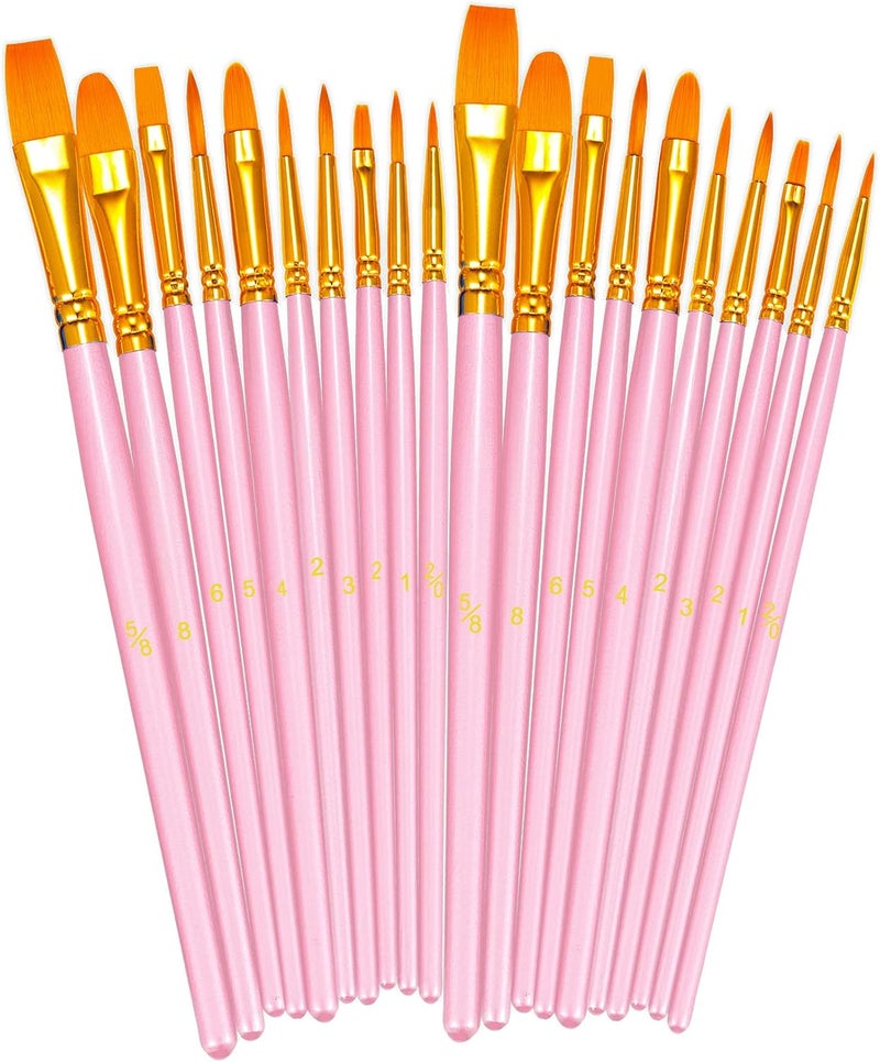 BOSOBO Paint Brush Set 2pcs 20pcs Nylon Acrylic Paint Brushes with Round Pointed Tip for Watercolor, Acrylic Oil, Facial Nail Art, Miniature Details - Image 1