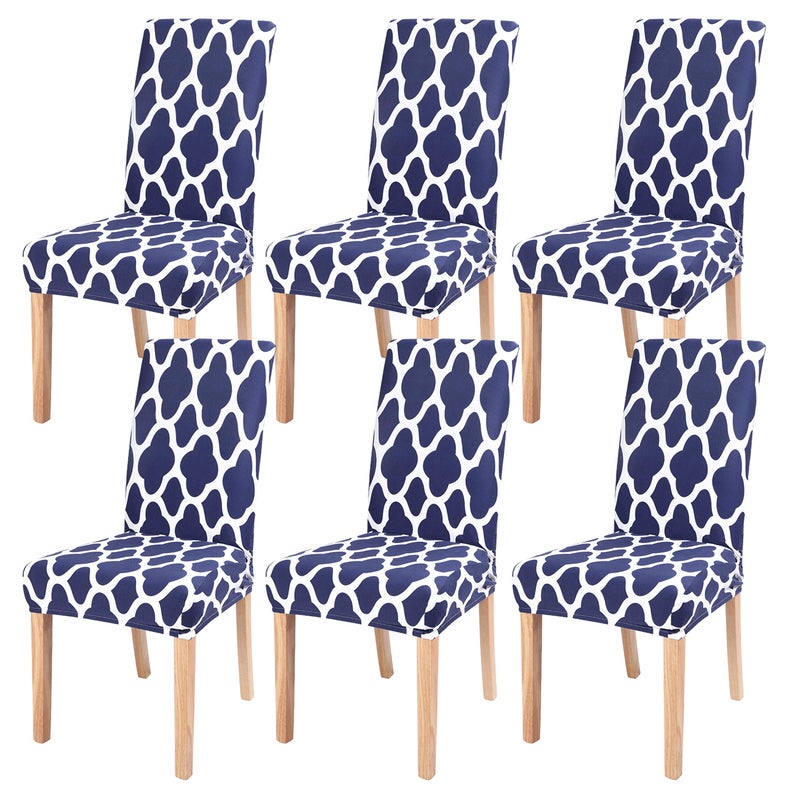 SearchI Dining Room Chair Covers Set of 6 Spandex Stretch Kitchen Chair Slipcovers Removable Washable Moroccan Geometric Parsons Chair Covers Protector for Dining Room Hotel Navy Blue