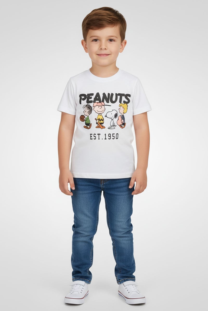 Peanuts Toddlers Boy Graphic Print Short Sleeve Top, White - Image 1