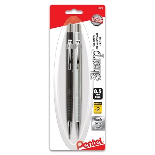 Pentel قلم رصاص ميكانيكي بنتل شارب، (0.5 مم)، براميل معدنية، ألوان متنوعة، عبوة من 2 (P205MBP2M) - Image 1