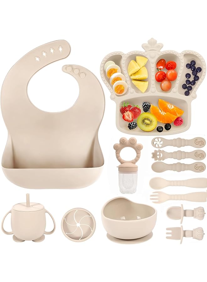 يو-هومي مجموعة تغذية الطفل من السيليكون مكونة من 13 قطعة من لوازم الفطام LED للأطفال ووعاء الشفط والطبق المقسم للأطفال الصغار - Image 1