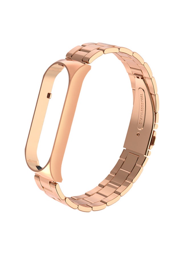 Generic - Metal Strap For XiaomiBand 6 5 Milanese Loop Three-bead Stainless Steel Mesh Strap Compatible For Xiaomi34 Smart Bracelet-Color:Three Beads-rose Gold-Specifications:Mi Band 3/4 Universal - Image 1