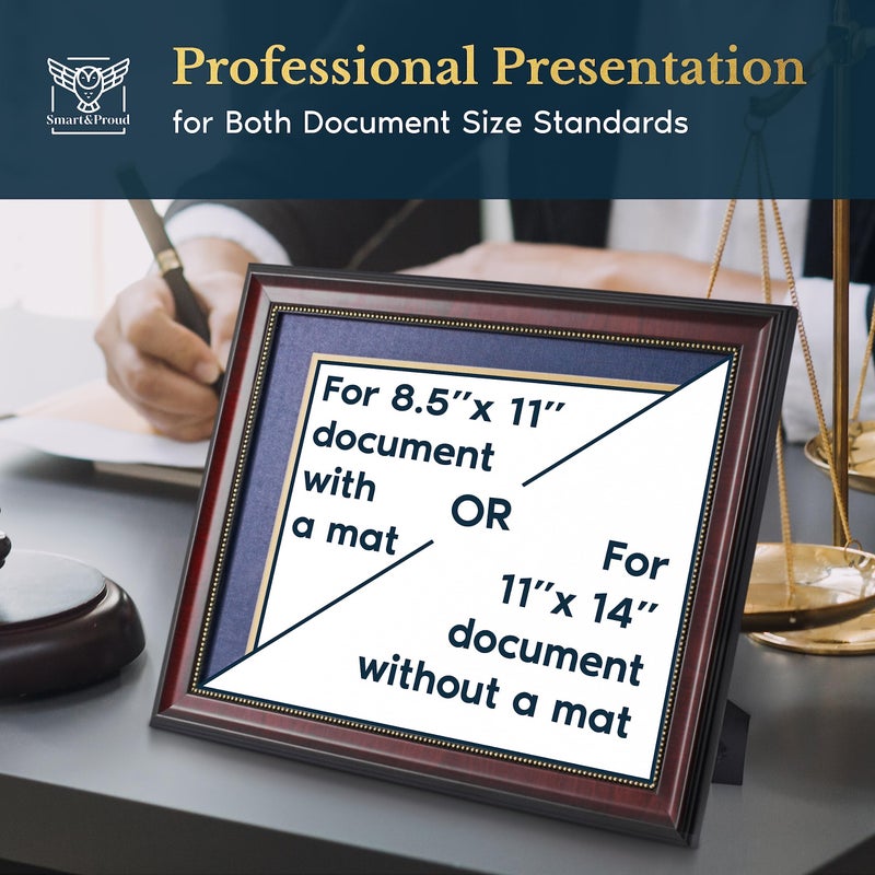 SMART&PROUD Wooden College Diploma Frame 8.5 x 11 with Mat (Blue /w Golden Rim) â€” Real Wood, Real Glass â€” Gift-Ready Packed Graduation Gift â€” Certificate Holder â€” Document Frame For Bachelors and Masters Degree - Image 5
