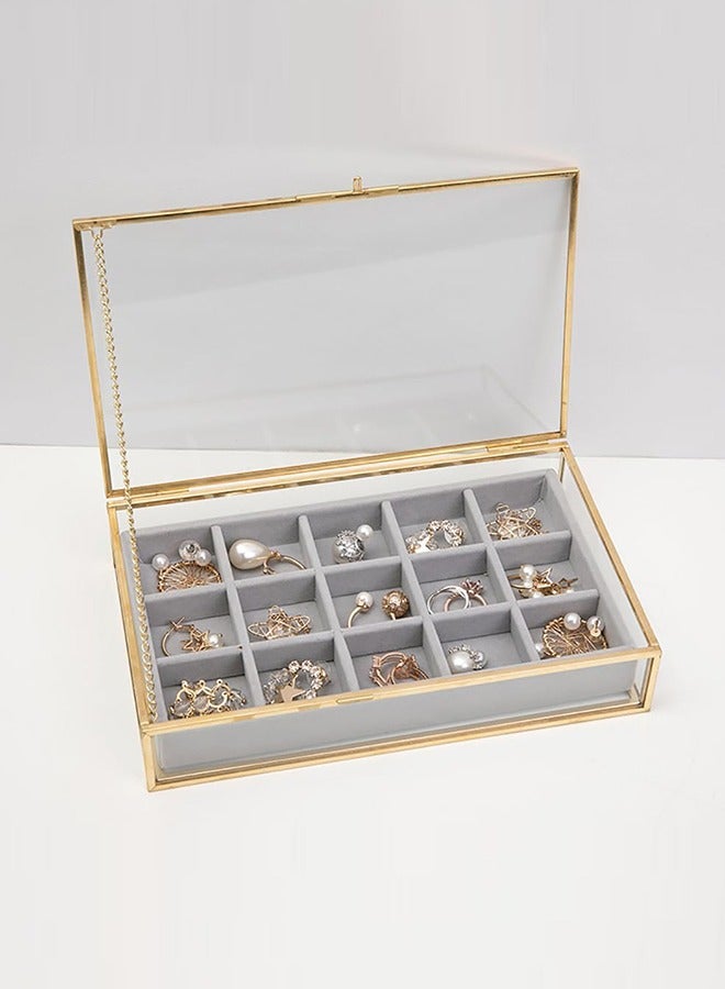 Glass Jewelry Box Velvet Jewelry Organizer Clear Jewelry Storage Case with Drawers for Earring Bangle Bracelet Necklace Rings Organizer and Display