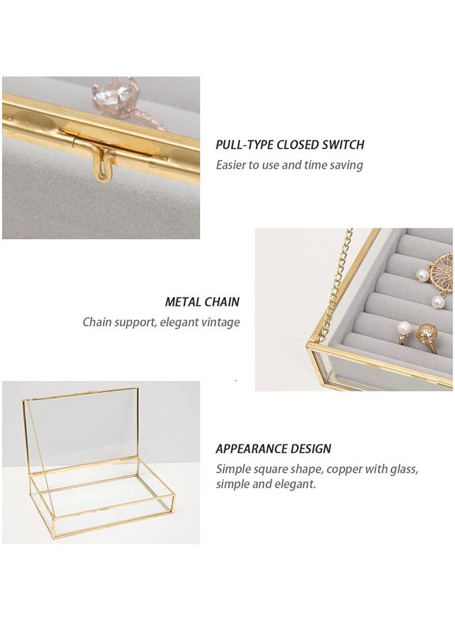 Glass Jewelry Box Velvet Jewelry Organizer Clear Jewelry Storage Case with Drawers for Earring Bangle Bracelet Necklace Rings Organizer and Display