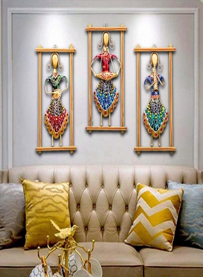RHEA STORE – Metal Decorative Wall Frame - Set of 3, Rajasthani Musician Design, Home Decoration for Living Room, Bedroom & Office, Traditional Decor, Gift Item for Festive Occasions - Image 1