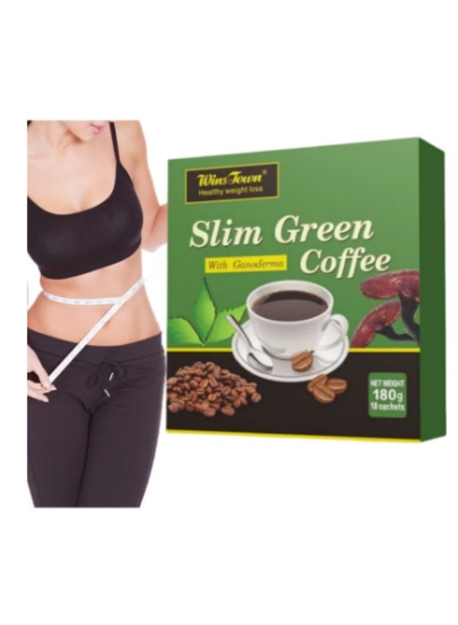 وينز تاون قهوة خضراء رفيعة، مع الجانوديرما، وقهوة لوسيدوم، وقهوة طبيعية لفقدان الوزن مع فطر الريشي لتحسين الهضم ونمط حياة صحي، 18 قطعة في كل صندوق - Image 1
