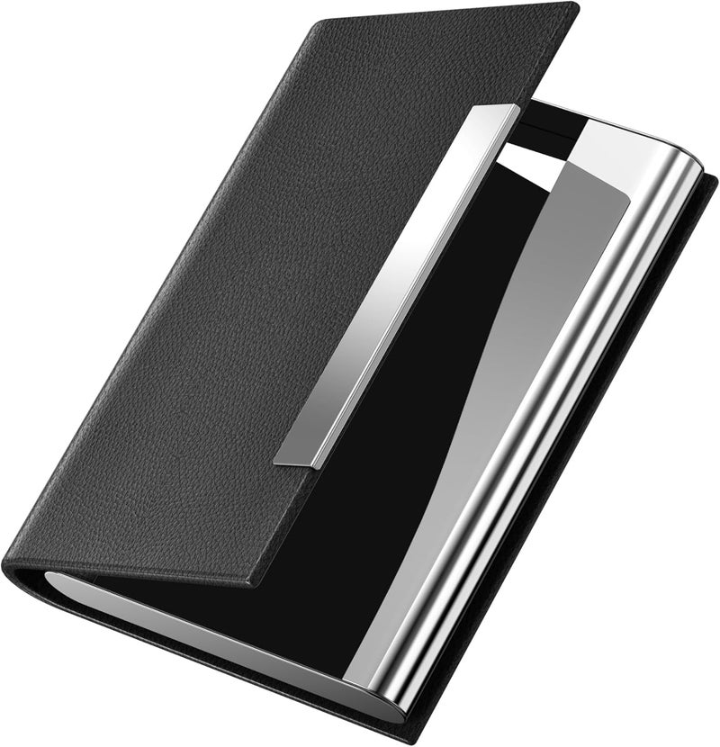 Padike Business Card Holder/ Case Professional PU Leather & Stainless Steel Multi Wallet Credit Card ID Case/Holder for Men & Women. (Black) - Image 1
