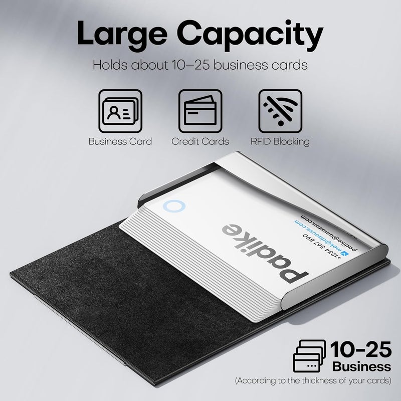 Padike Business Card Holder/ Case Professional PU Leather & Stainless Steel Multi Wallet Credit Card ID Case/Holder for Men & Women. (Black) - Image 2