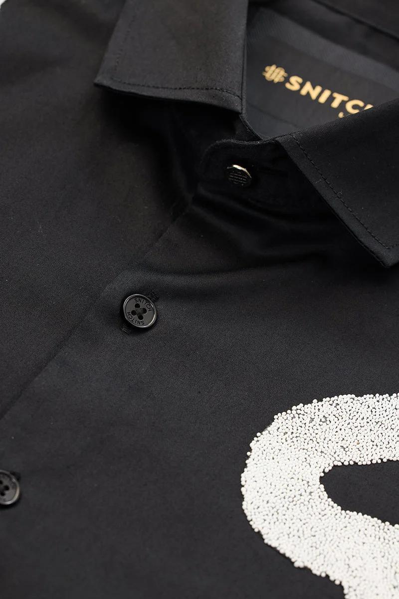 SNITCH Black Embellished Slim Fit Luxe Shirt
