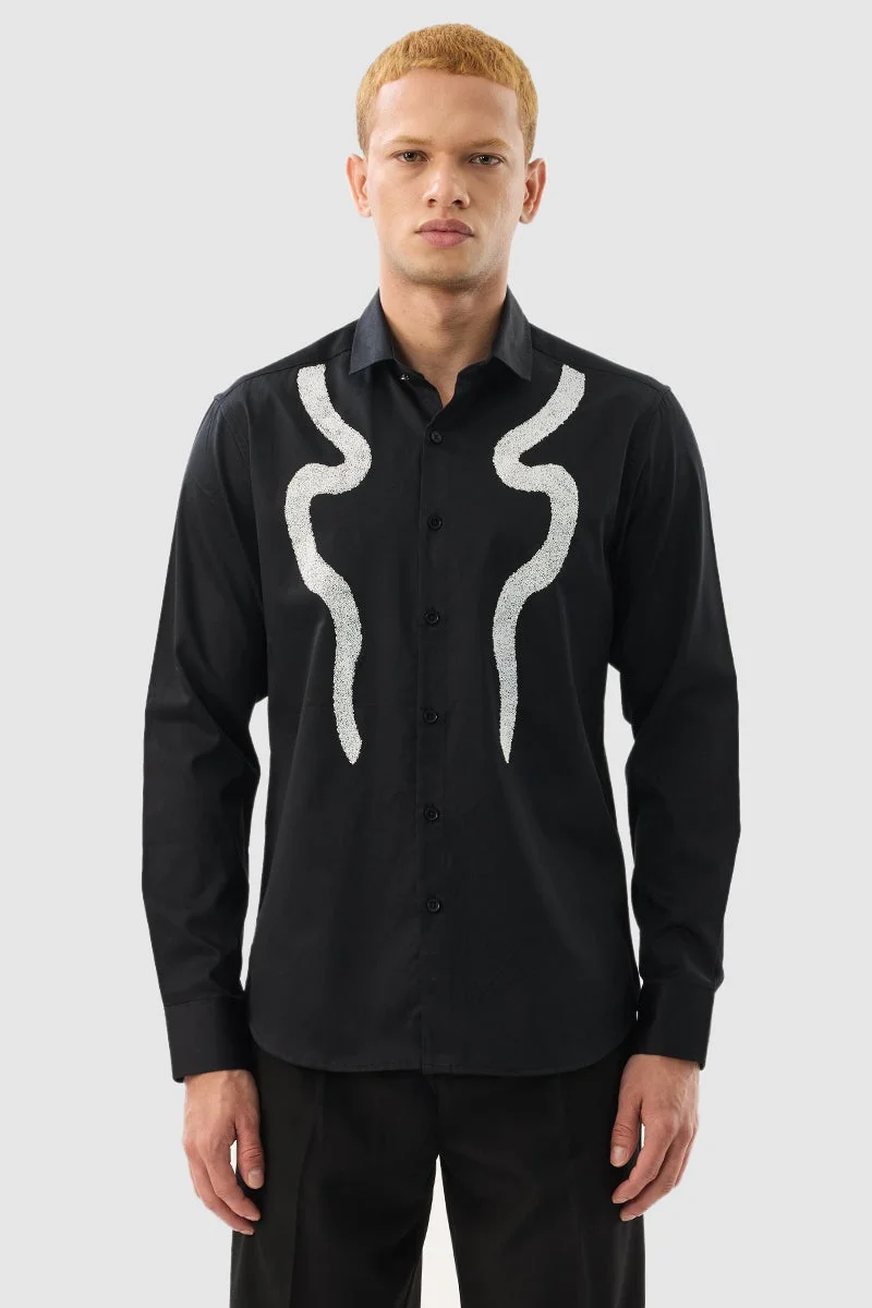 SNITCH Black Textured Full Sleeves Slim Formal Wear Shirt