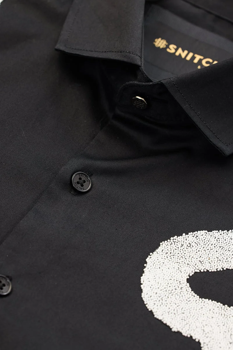 SNITCH Black Textured Full Sleeves Slim Formal Wear Shirt
