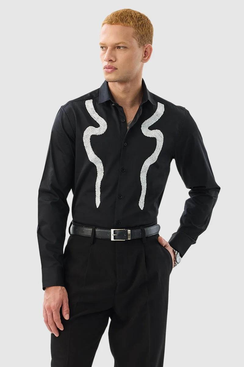 سنيتش قميص فاخر ضيق مزين باللون الأسود